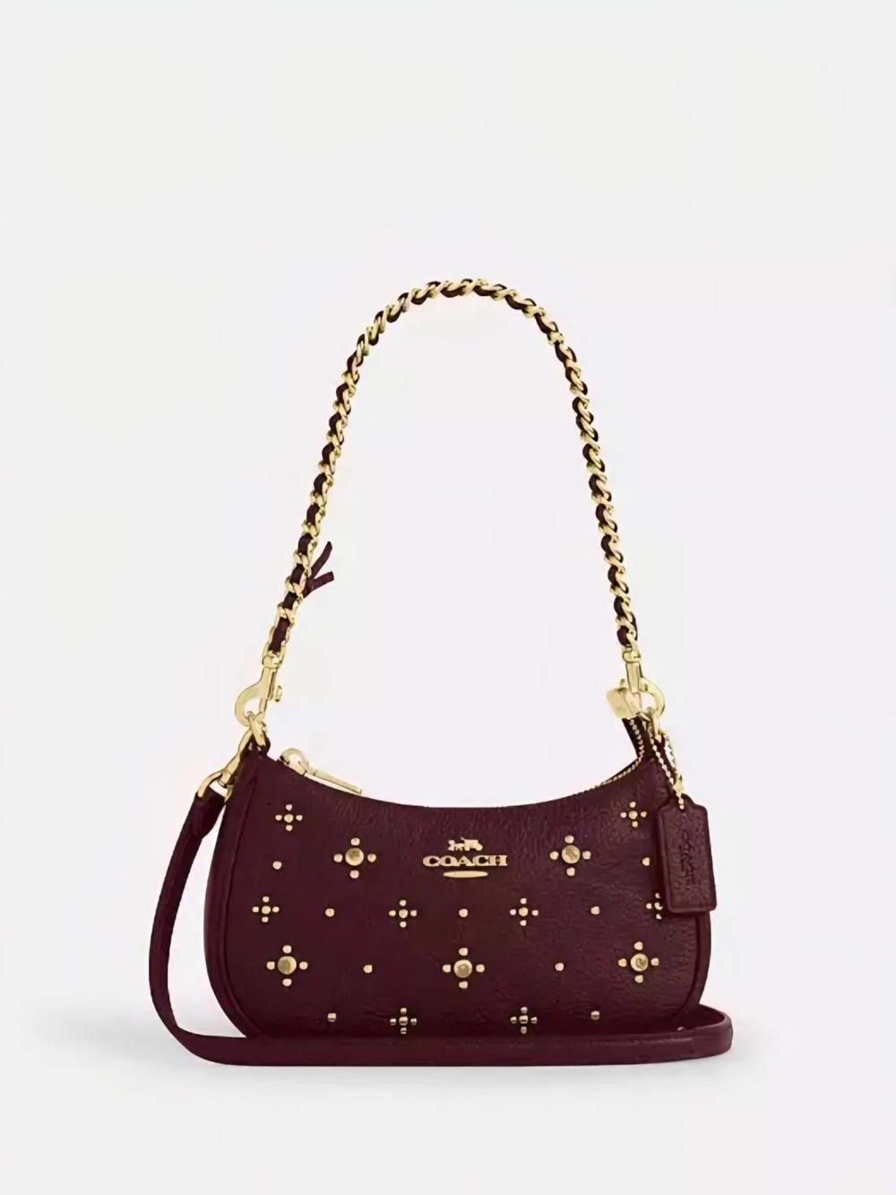 Coach Teri Mini Crossbody Bag Dark Wine Leather Handbag Gems EUC